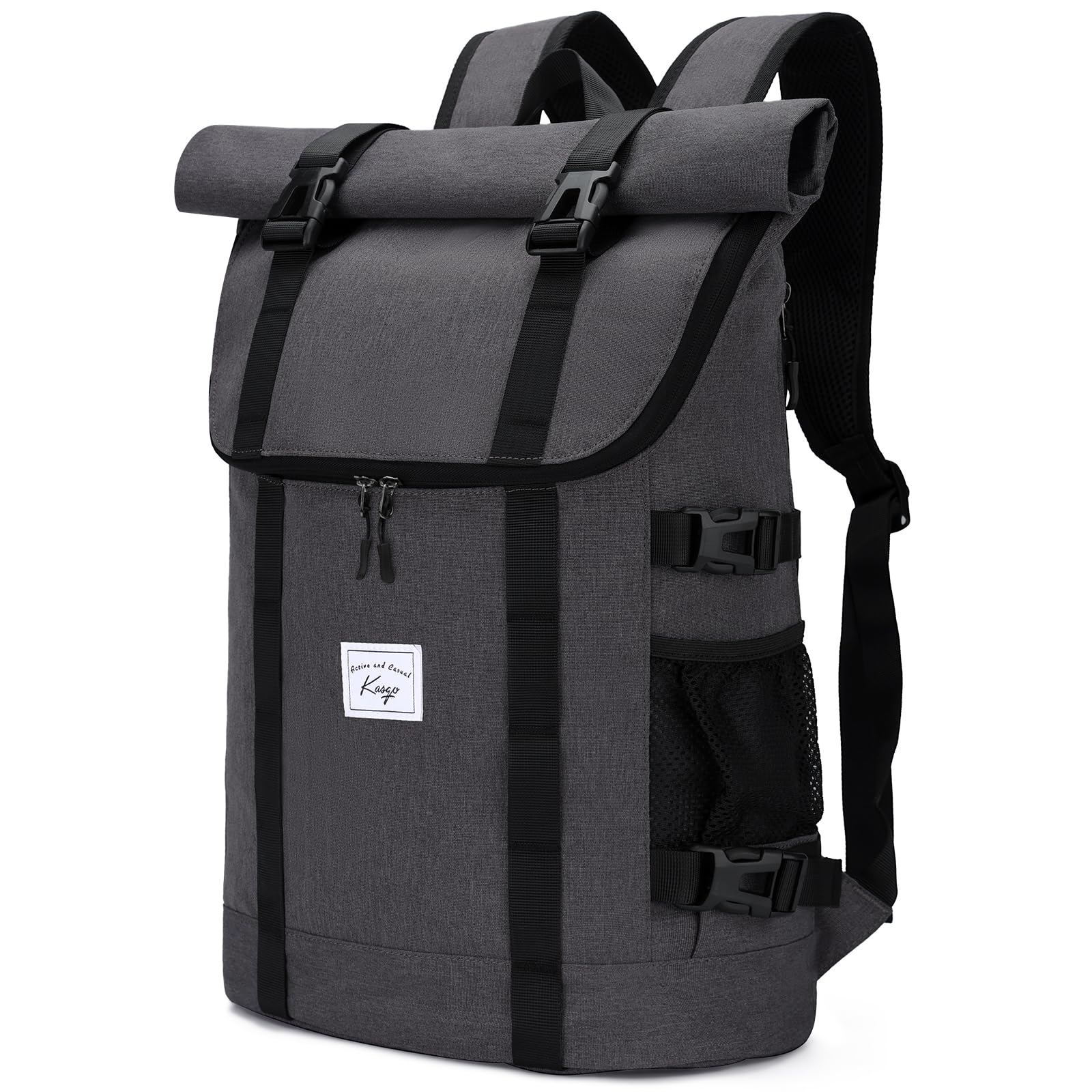 Kasqo Rolltop Backpack, Water-Resistant Backpack with Laptop Compartment for 15.6 Inch Computer Men Women 26L-33L Daypack
