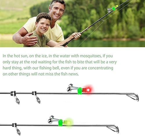 Miniatura 4 de OHOH LED noche caña de pescar mordedura cebo alarma luz con campanas gemelas anillo indicador de alarma de mordedura de pesca en caña de pescar 10