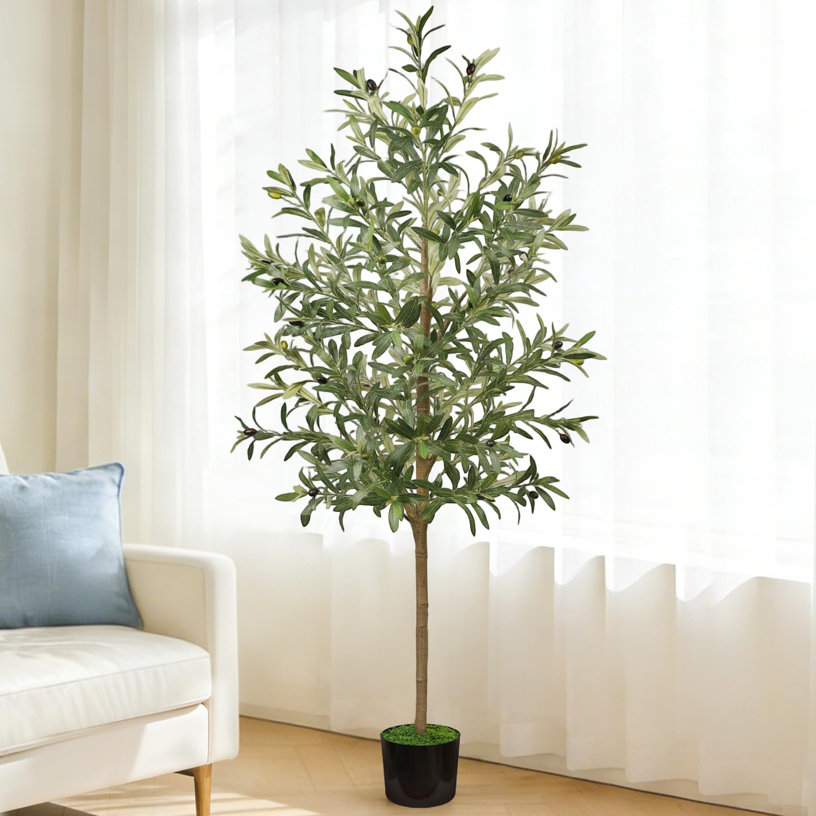 Ulivo artificiale, 180 cm PE, albero artificiale con vaso nero, pianta artificiale realistica per interni ed esterni, decorazione casa soggiorno ufficio hotel centri commerciali