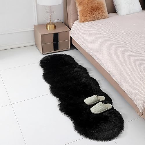 Miniatura 64 de Alfombra de piel sintética de piel de oveja, esponjosa, esponjosa, color negro, de 3 x 4 pies, para dormitorio, mesita de noche, suelo, sala