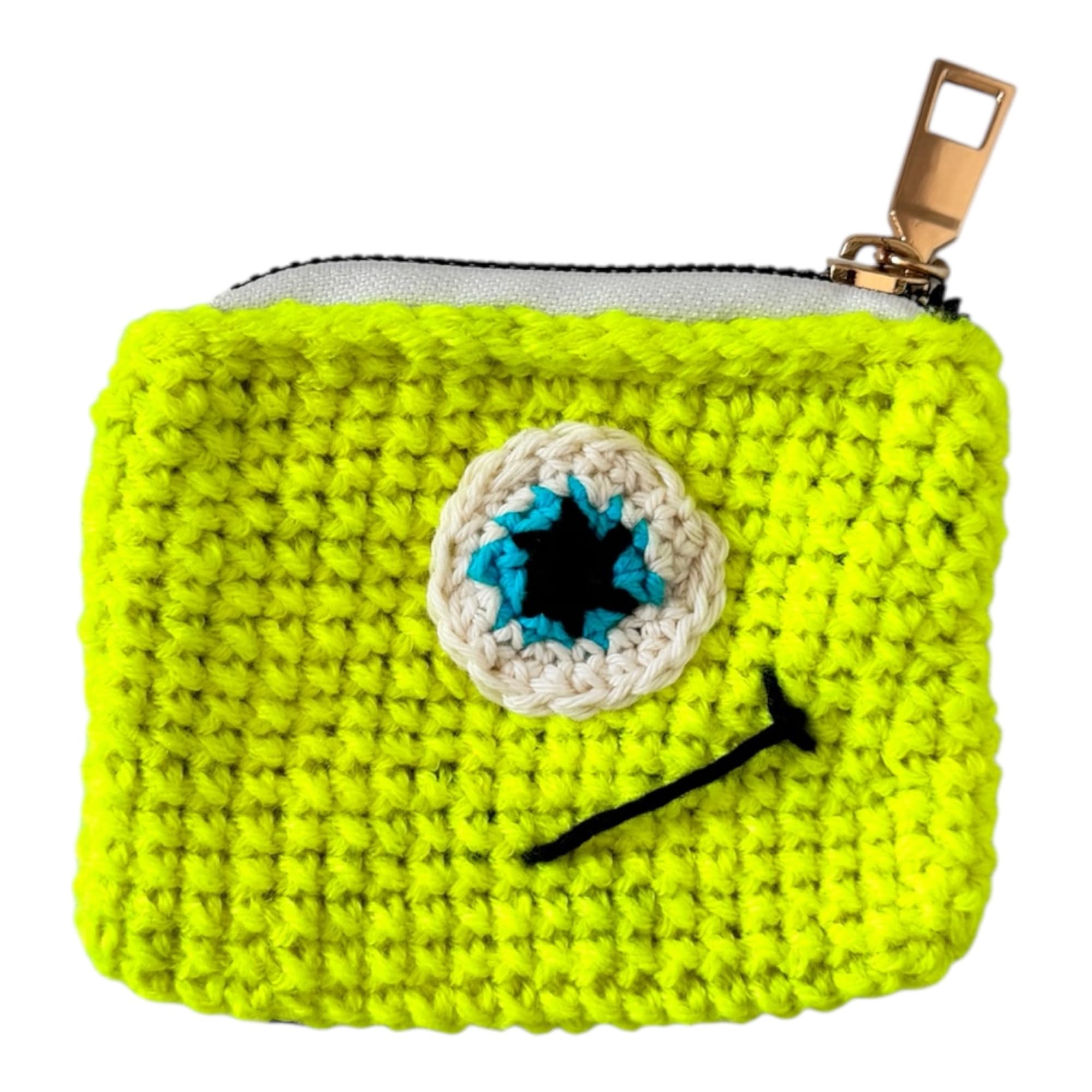 Buy Handmade Crochet Mini Coin Pouch with Zipper, Neon Yellow, 9x8