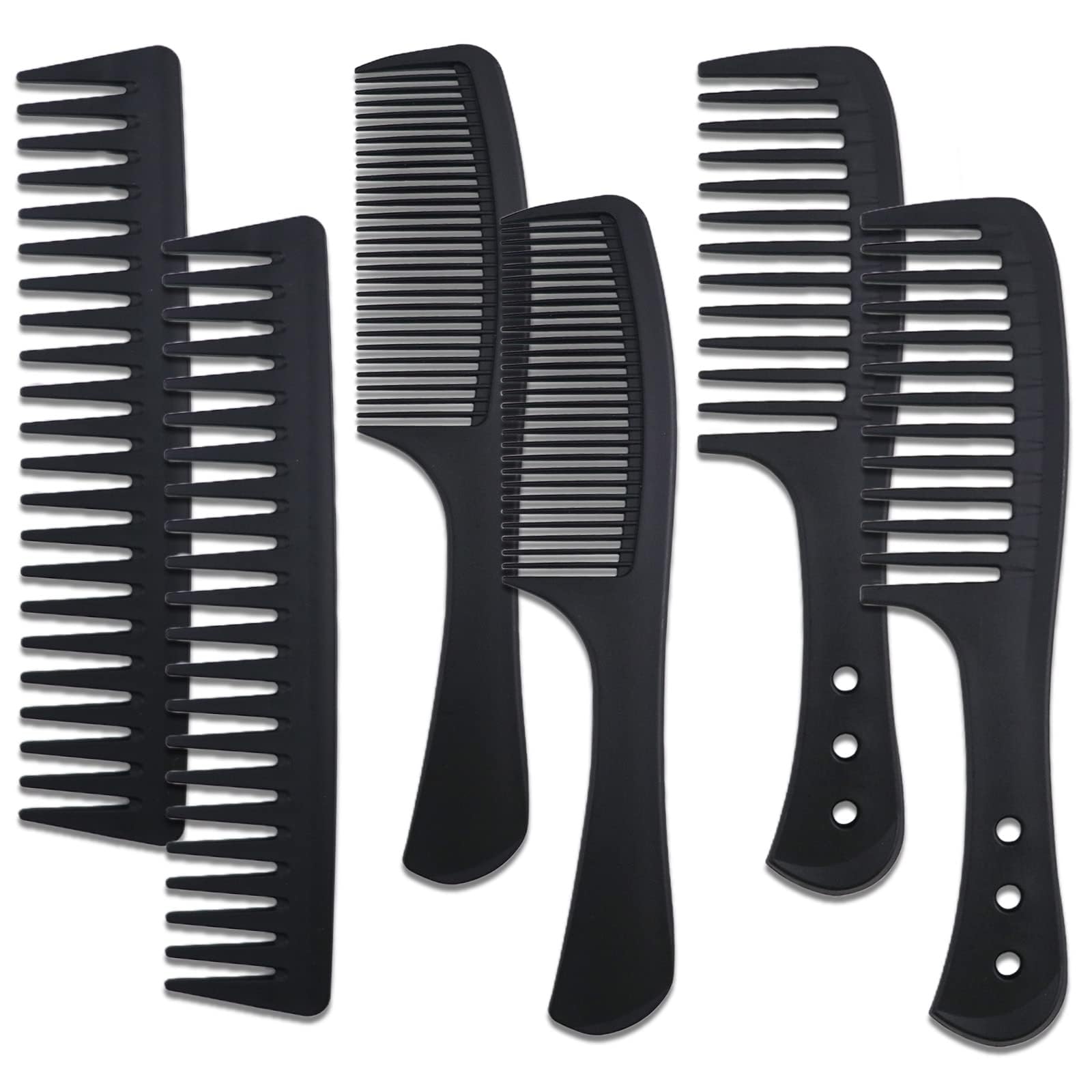 6PCS Large Wide Tooth Comb Set Detangling Shower Hair Comb Professional Carbon Fiber Cutting Comb for Women&Men's Wet Dry Curly Long Hair Anti Static