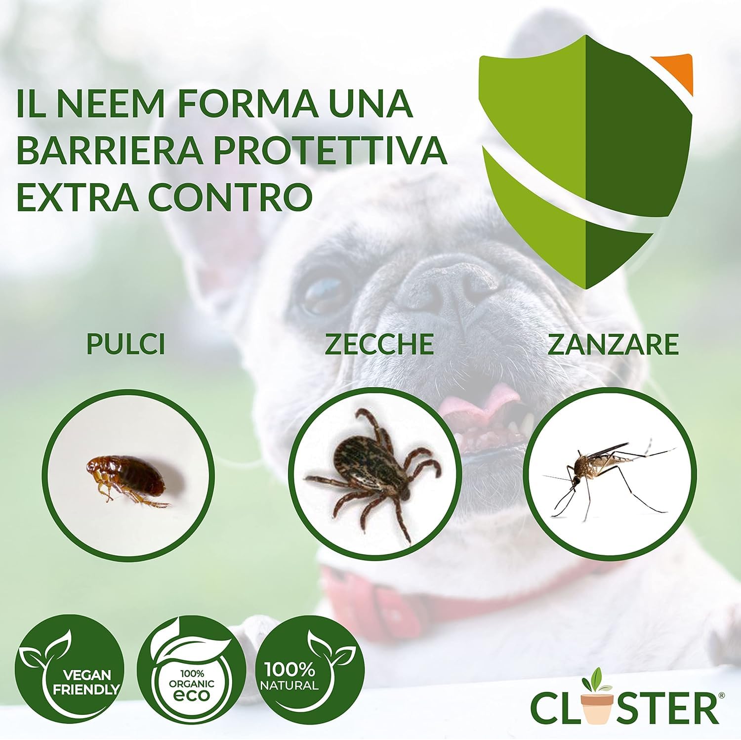 CLOSTER Neem Pet Protection 750 ML Antiparassitario Cani e Gatti - Olio di Neem Spray Pronto all’Uso - Repellente Zanzare Insetti Antipulci Contro Zecche Pulci Mosche Acari Pidocchi