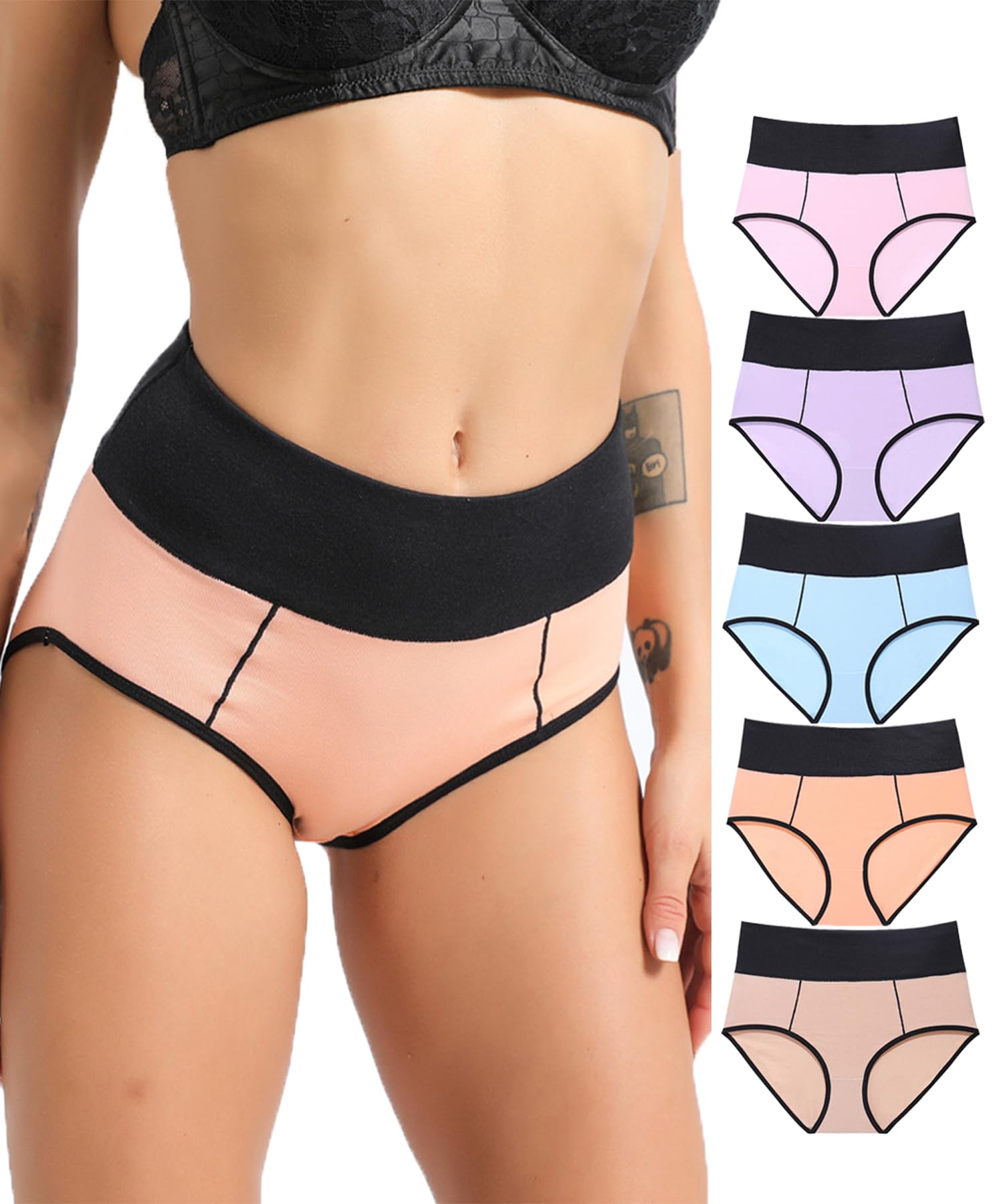 Biancheria intima da donna in cotone a vita alta, slip elasticizzati a copertura completa, mutandine morbide per taglie forti, biancheria intima per controllo della pancia, confezione da 5