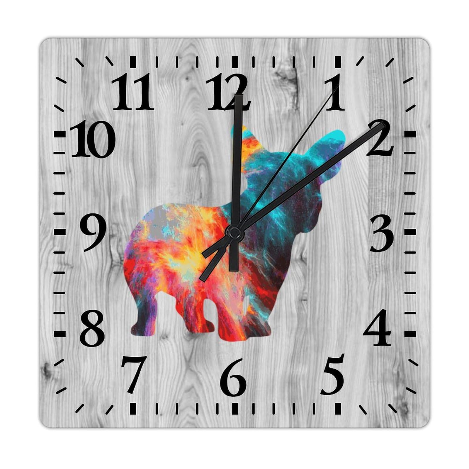 Horloge murale carrée bouledogue français pour décorer sans bruit