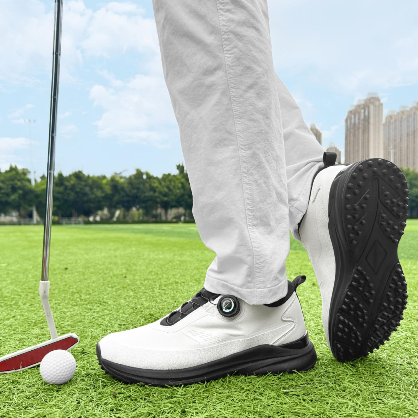 JiuQing Męskie buty golfowe bez kolców lekkie i wygodne miękkie wodoodporne oddychające buty do golfa idealne do chodzenia po polu golfowym