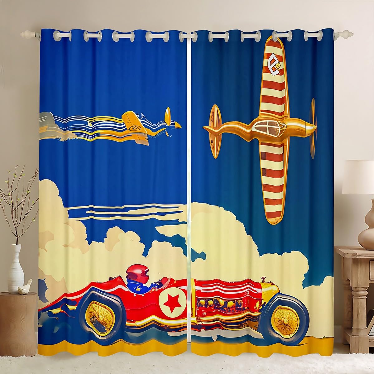 Homemissing Race Car Curtains (2 Panels,W46*L54) For Bedroom Kids Boys Teens Speed Sports Car Window Curtains Aircraft Printed Blackout Curtains Extreme Sports Window Treatments โ image 1