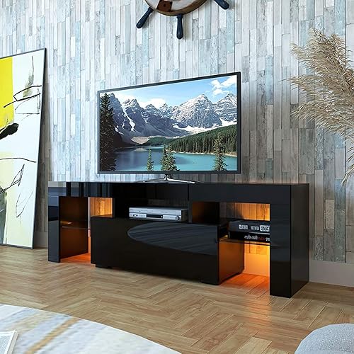 Miniatura 9 de Soporte de TV con luces LED de hasta 55 pulgadas moderno centro de entretenimiento para juegos soportes de televisión de alto brillo consola