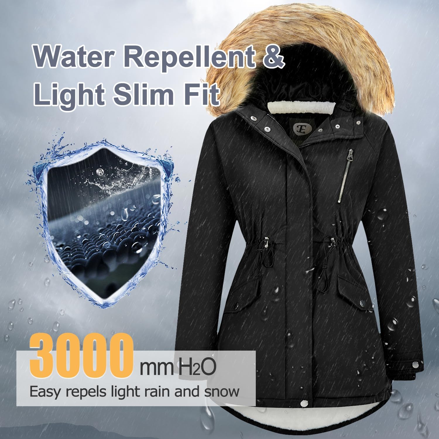 Women's Fur Hood Winter Parka Thicken Winter Jacket Coat Hooded Puffer Coat with Removable Fur Trim
