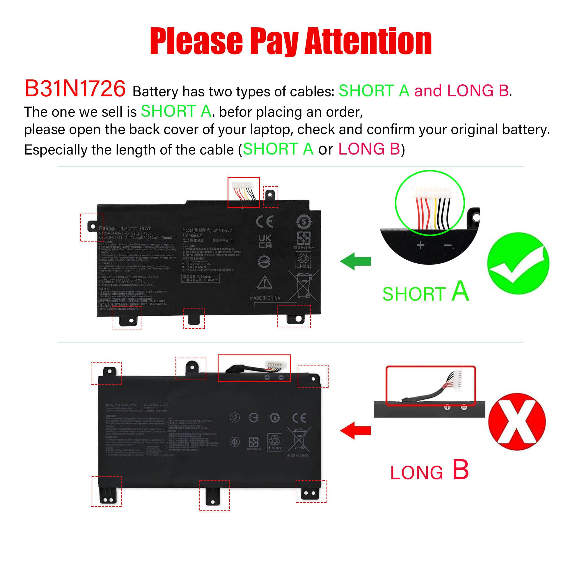 BLESYS B31N1726 bateria do ASUS TUF Gaming FX504G FX504GM FX504GD FX504GE fx504gd-fx8gd Laptop B31BN91 [krótki kabel]