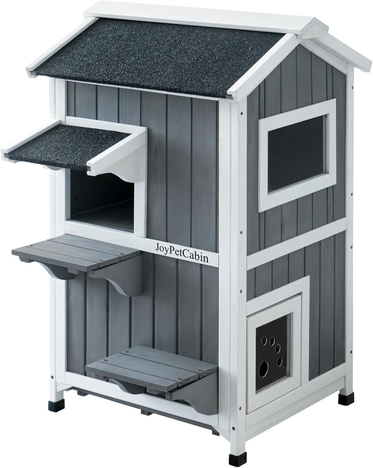 Outdoor Cat House, 2 Story Outdoor Cat Shelter Weatherproof, Wooden Outside Feral Cat House with Openable Roof, Escape Door