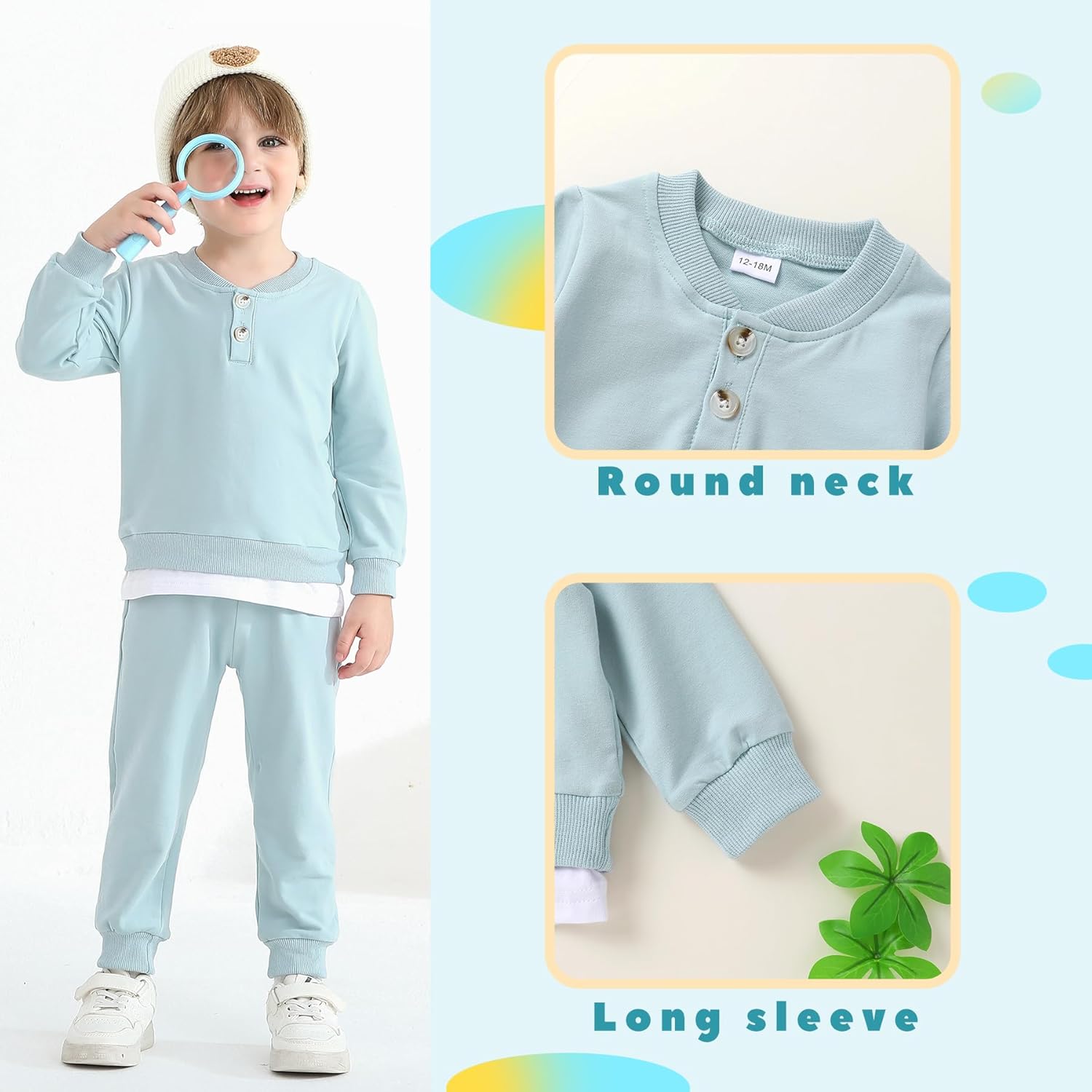 YOUNGER TREE Toddler Fall Outfits Baby Boy Sweatshirt Top Sweatpants Set Cute Sweatsuit for Boy Winter Clothes with Hat - Image 3