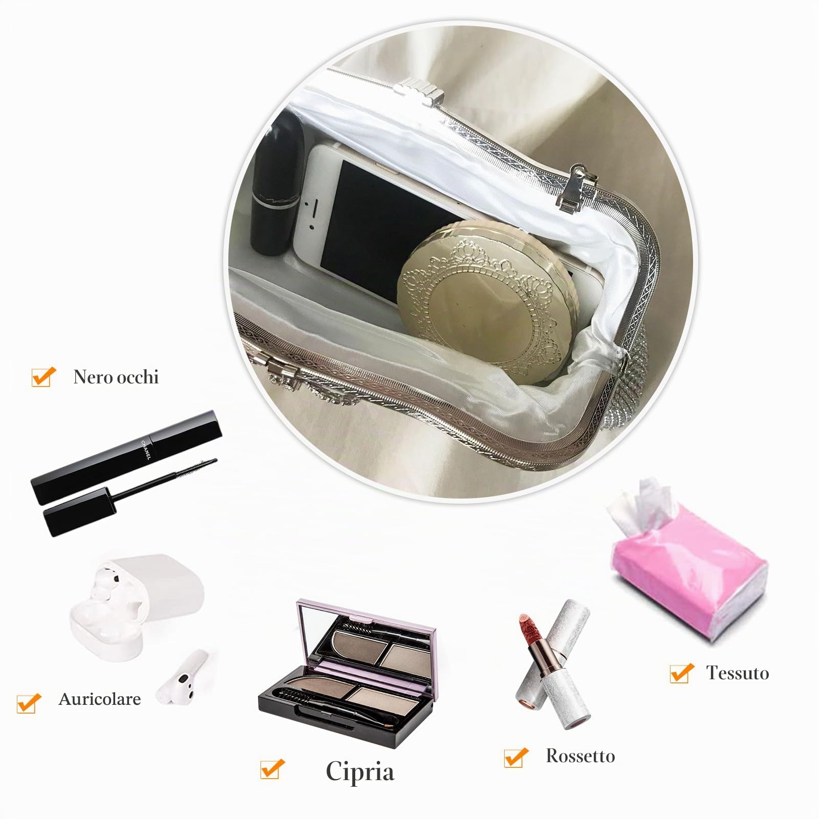 CORIOS Borsetta da Sera da Donna Borsa Scintillante Strass Clutch Pochette Piccolo con Catena Formale Borsa a Spalla Elegante Cocktail Festa Cerimonia Ballo Borsa a Tracolla