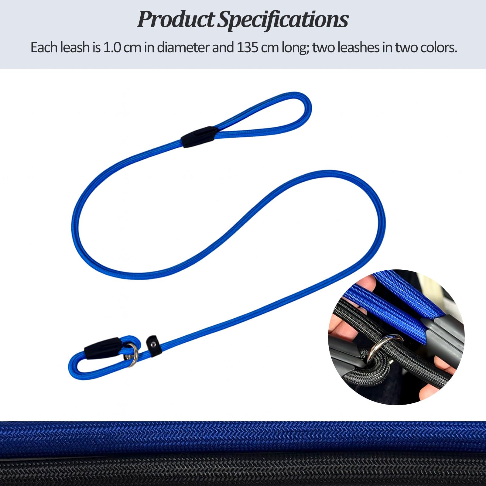 2-Pack Adjustable Nylon Slip Dog Lead – Collar-and-Leash Integrated Design for Training (Black/Blue) - 3