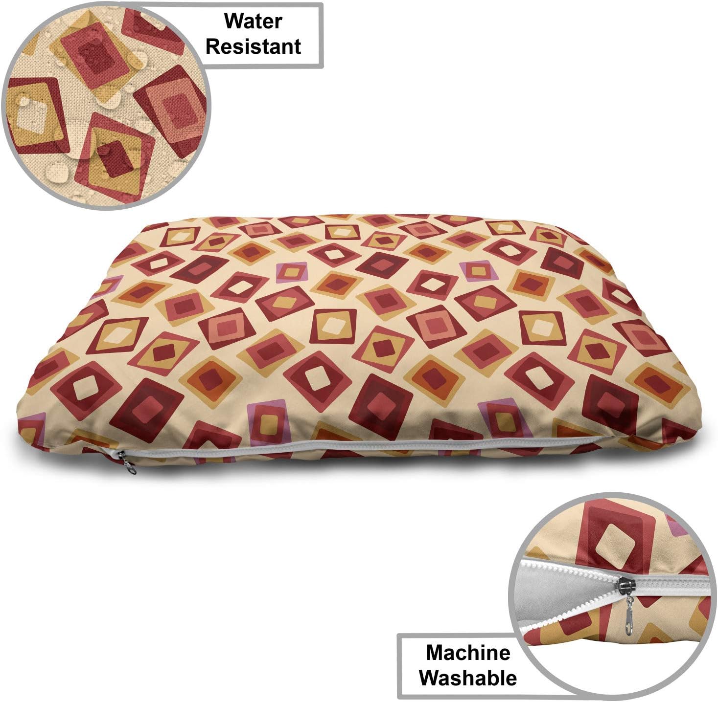 review Lunarable Abstract Pet Bed, Nested Formations of Rectangles in Shades of Brown, Chew Resistant Pad for Dogs and Cats Cushion with Removable Cover, 24