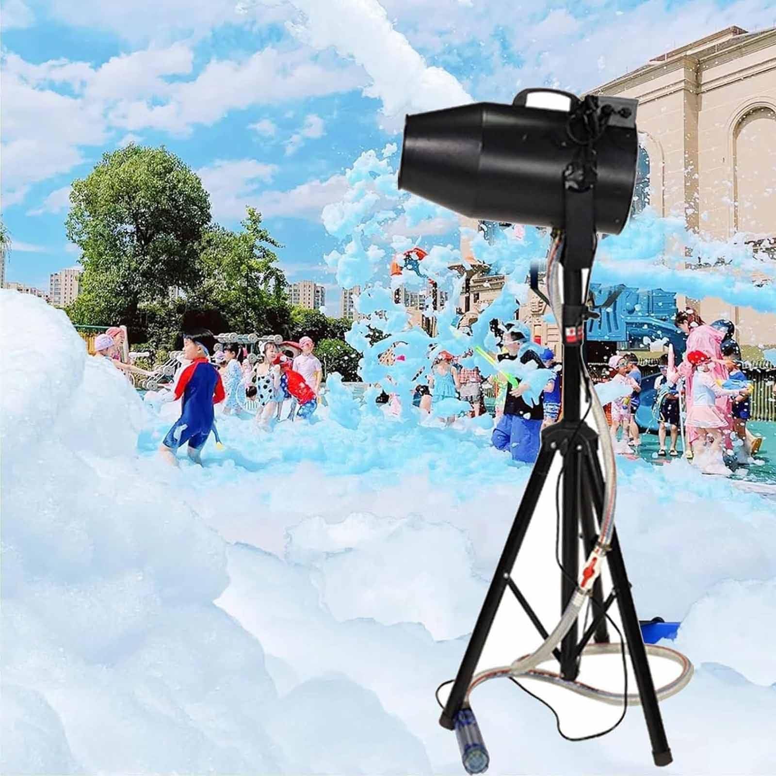 Macchina per schiuma da 1000 W per feste all'aperto, angolo regolabile con distanza di spruzzo 6-10 m, area di copertura 80㎡, ideale per eventi estivi per bambini e grandi palcoscenici