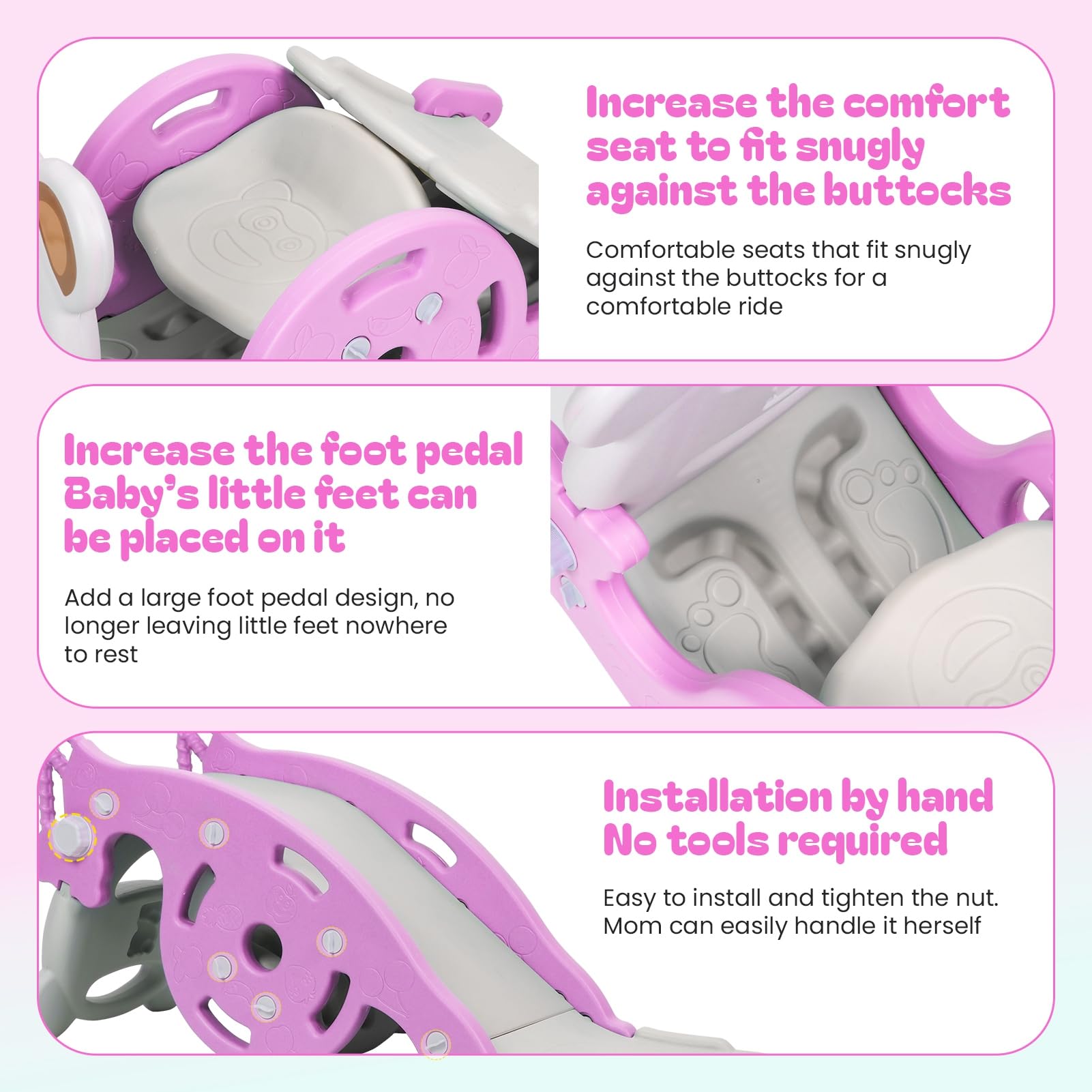 Cheval À Bascule 4-en-1 avec Toboggan Et Panier De Basket, Jouet Bébé Convertible pour Enfants, Cadeau Enfant pour Intérieur Et Extérieur Rose