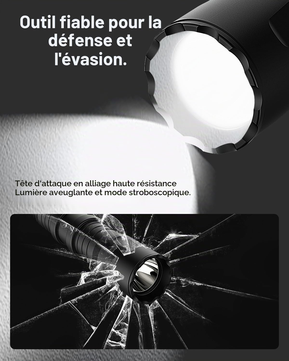 DARKFANG tactique lampe de poche 1250 lumens Picatinny Rail, lampe de poche rechargeable avec interrupteur de pression