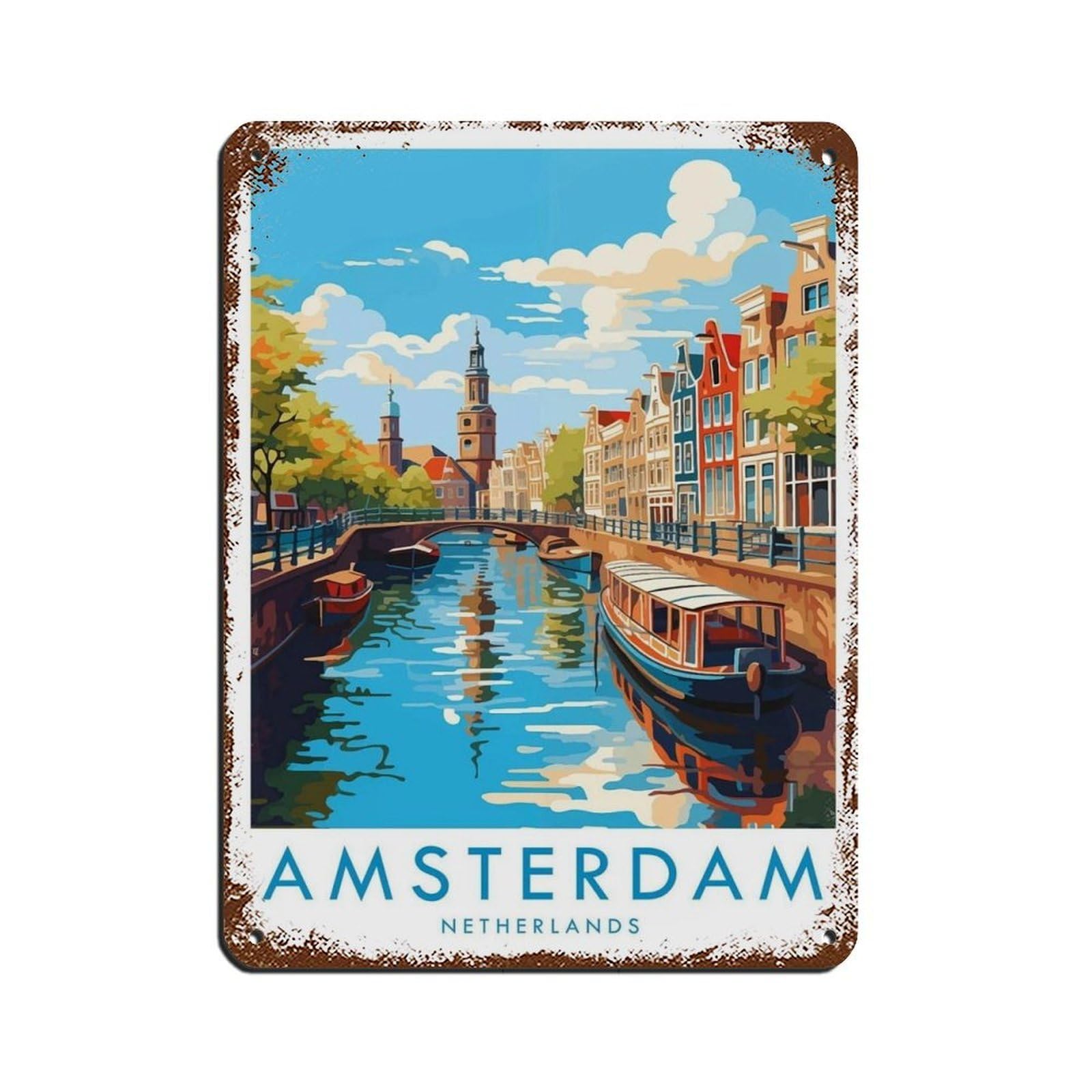 Amsterdam Travel, Netherlands（8） Tin Sign Vintage Metal Pub Club Cafe Bar Home Wall Art Decoration Poster Retro 12x16inch(30x40cm)