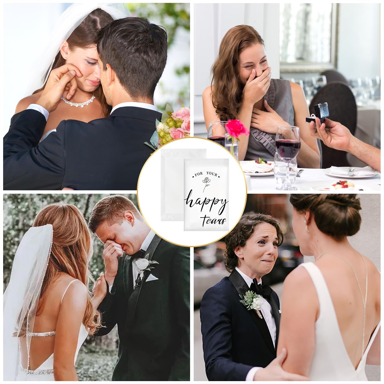 Ohuimrt 60 Paquetes de Pañuelos Happy Tears Para Bodas, Pañuelos De Boda De 3 Capas Para Invitados, Pañuelos Individuales De Bolsillo A Granel Para Bolsas De Regalo