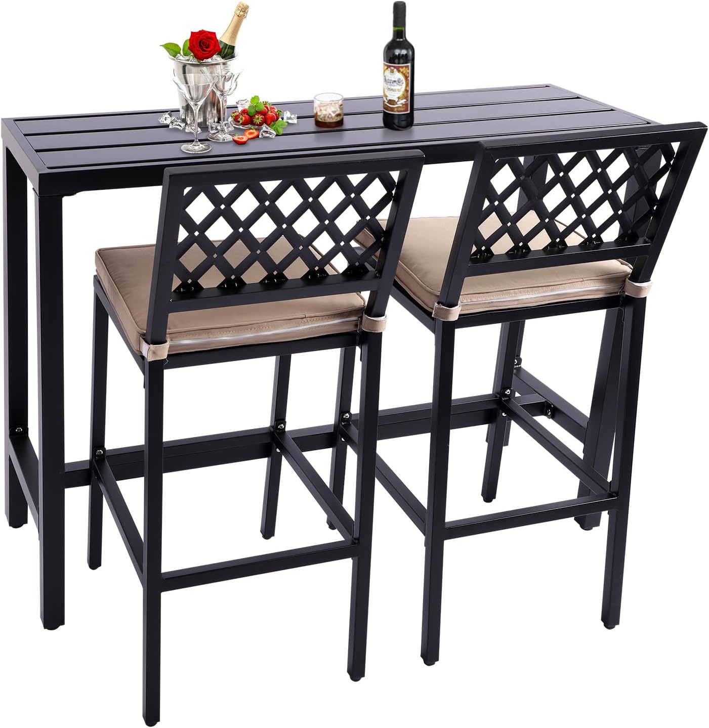 ONLYCTR Outdoor Bar Chairs and Table, Metal Outdoor Bar Set