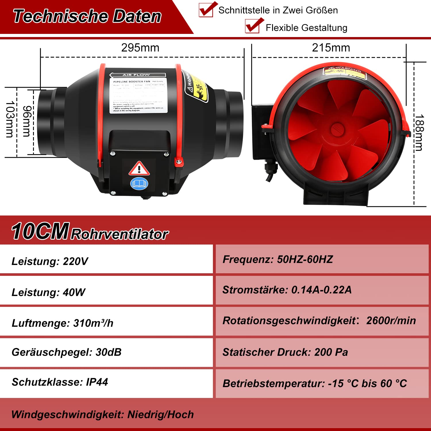 Ikodm 100 mm Einstellbar Rauchabzug Rohrventilator Inline-Kanalventilator, 320 m3/h Abluftventilator Lüfter Leise mit Fernsteuerung, EU-Stecker Für Bad,WC,Küche,Gewächshaus,Zelt,Garage