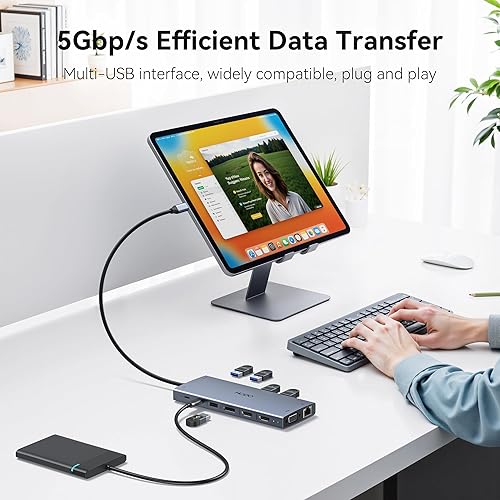 Miniatura 7 de Estación de acoplamiento USB C con monitor dual para Dell HP, estación de acoplamiento para laptop 3 monitores 15 en 1 USB C Hub Dock con HDMI 4K