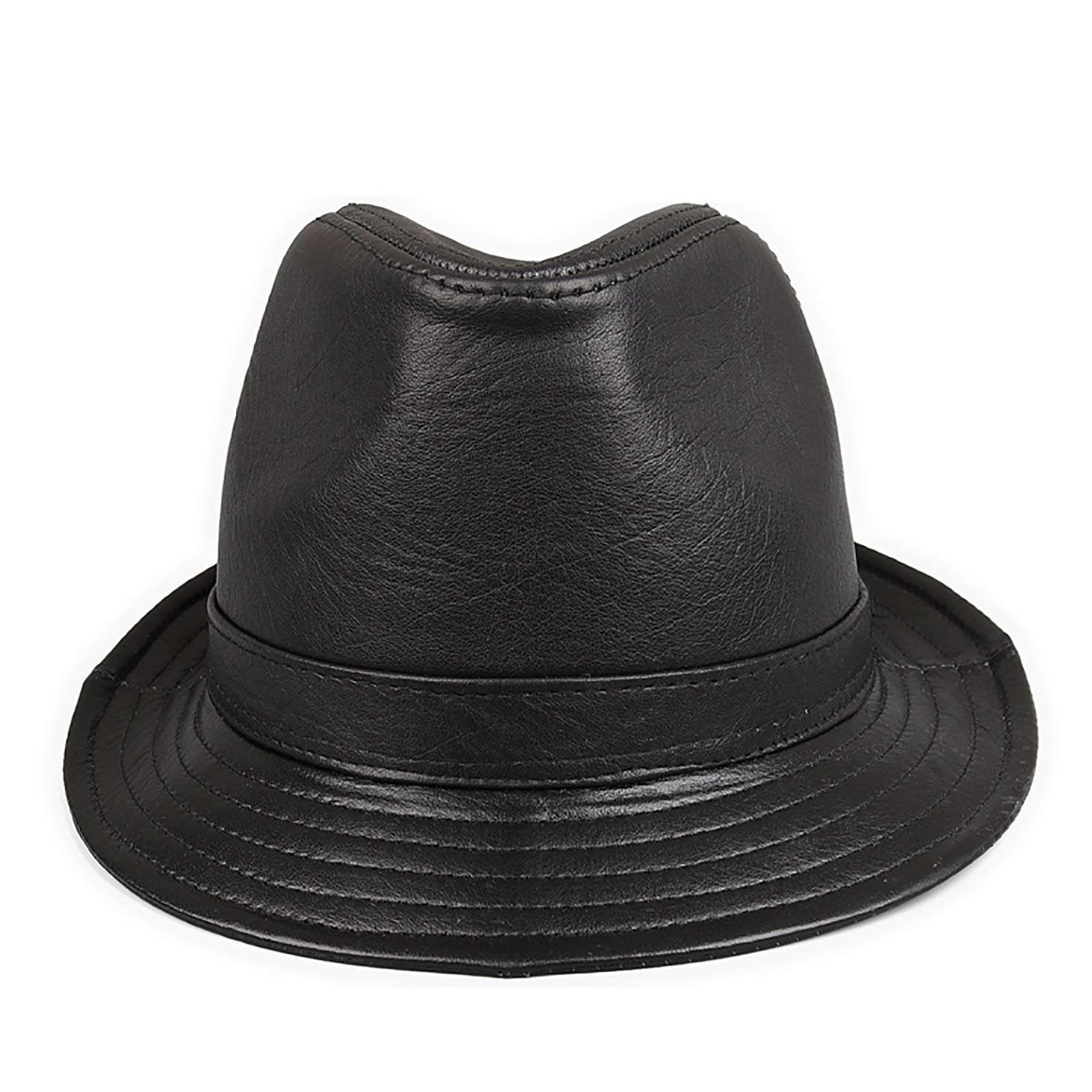 Winterhüte, Herren Leder Jazz Hut Rindsleder Gentleman Hüte Kurzer Kremp Partei Bowler Fedora Trilby Hut 55-59cm