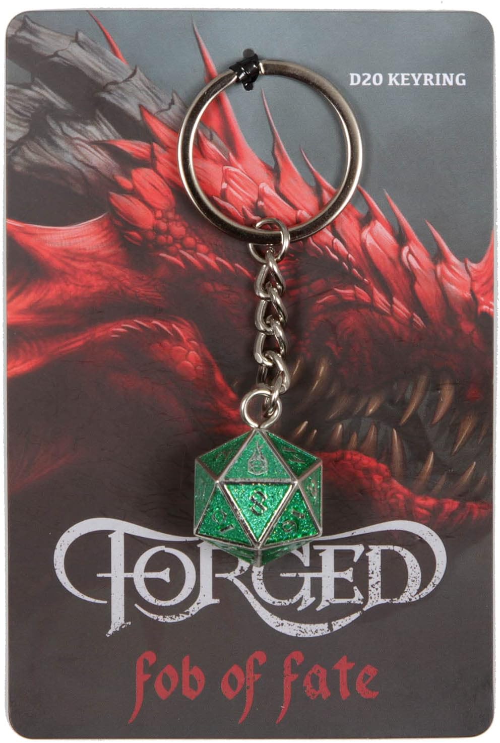 Forged Dice Co. Fob of Fate Metal D20 Dice Keychain - Standard Size D20 with Forged Gaming Logo - Removable from Chain