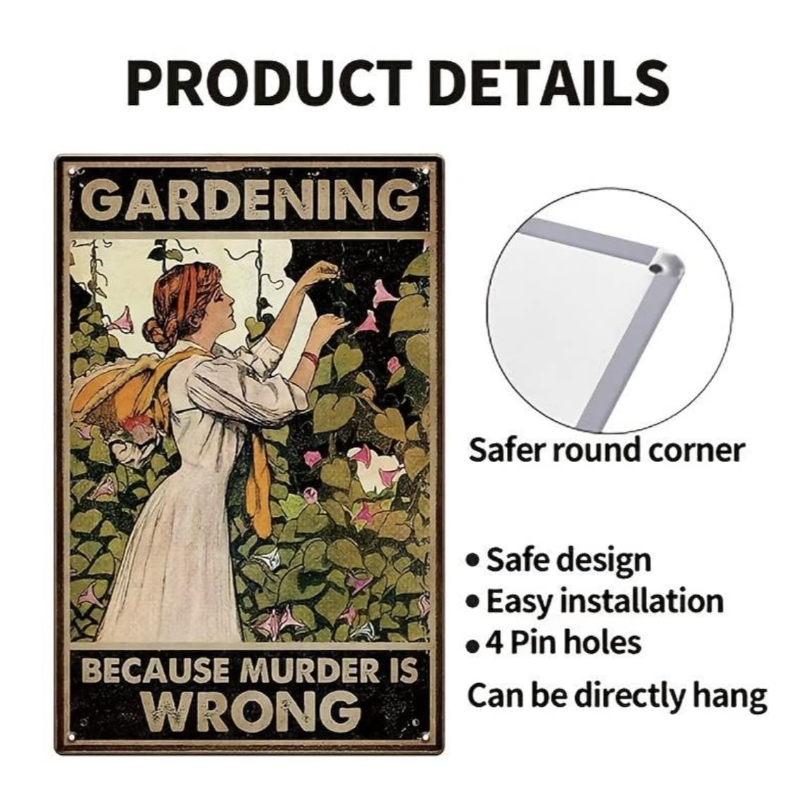 Gardening Because Murder is Wrong Targa in metallo con scritta Gardening Because Murder is Wrong, poster decorativo vintage per la casa, poster decorativo da parete, 20 x 30 cm
