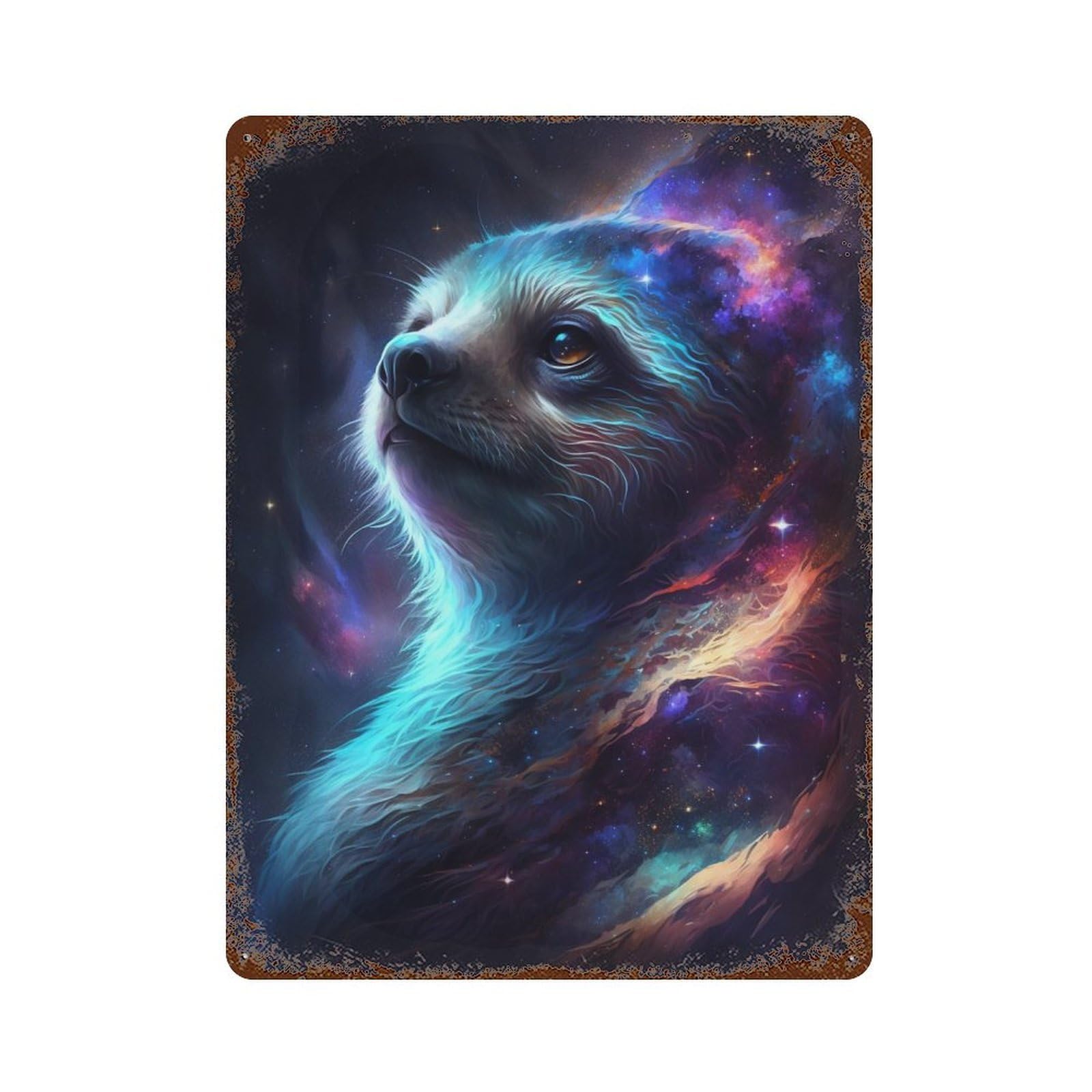 Garage Style Cosmic Fox Portrait Distressed Metal Wall Sign 15.7"x11.8", Farmhouse Wall Decor for Bar And Workshop