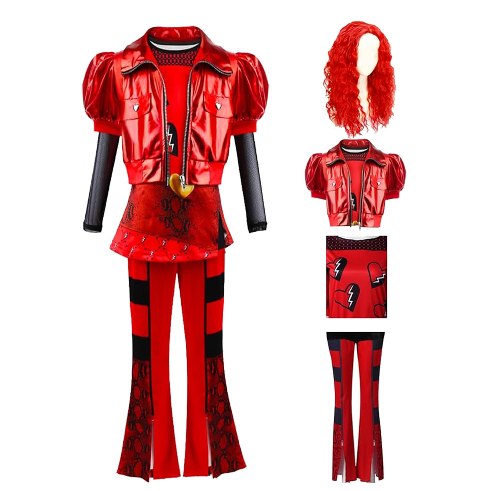 Hewtwerck Red Costume for Girls - Rise Red Costume Includes Heart Shirt Jacket Pants Set Party Dress up for Kids 4-14Y