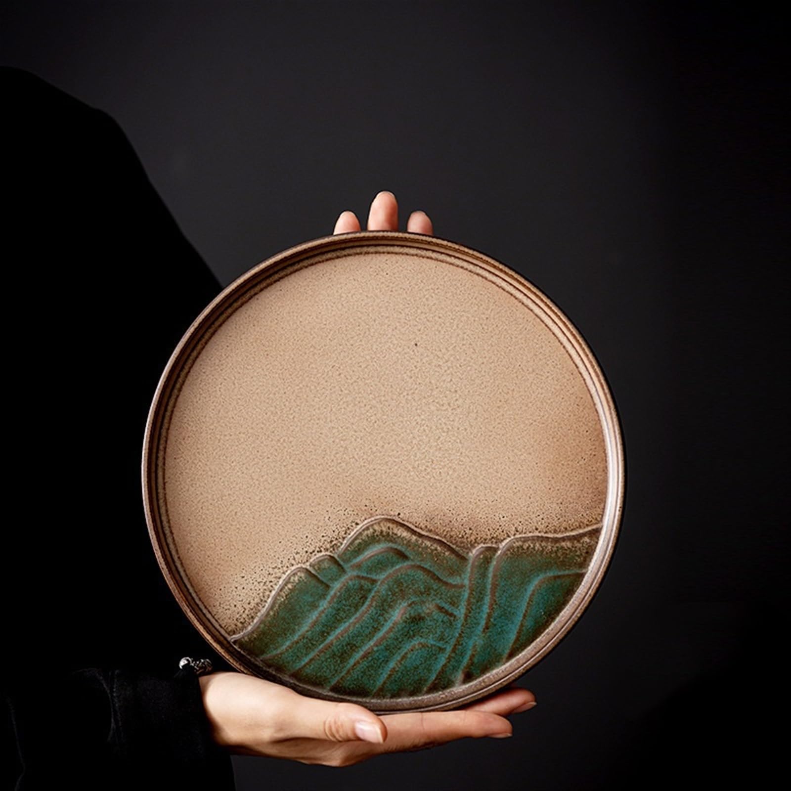 Zestaw do herbaty Gongfu w stylu retro, okrągła taca na herbatę, ceramiczna taca do przechowywania herbaty Kung Fu w stylu chińskim, surowa ceramika, taca z bańkami mydlanymi, kreatywny mały stolik