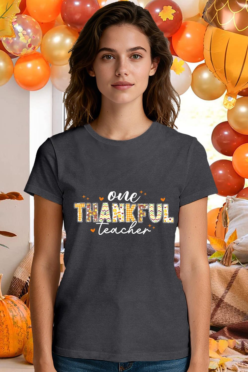 tieei thanksgiving shirts for women one thankful teacher shirt fall teacher tee tops grey large