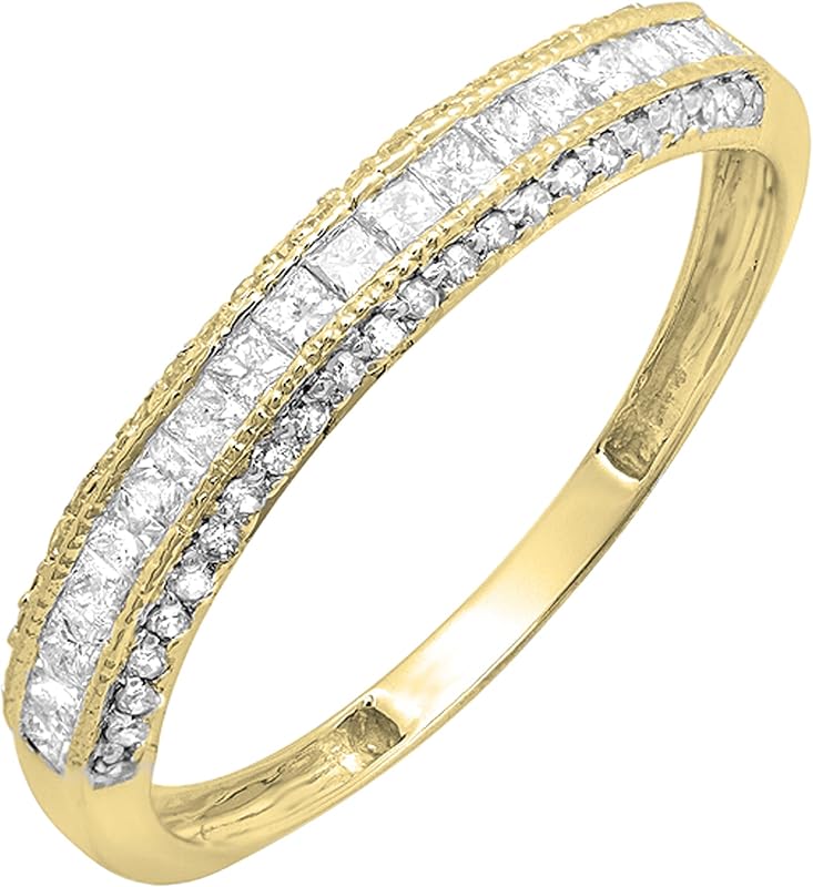 Dazzlingrock Princess & Round White Diamond Stackable Wedding Band Ring | 0.45 Ctw | Women | 10K Real Solid Gold