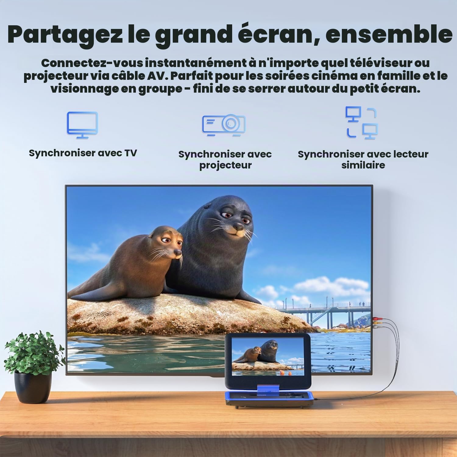 ieGeek Lecteur DVD portable 11,5" avec carte SD/port USB, batterie rechargeable de 5 heures, écran de protection des yeux de 9,5", prise en charge AV-in/out, sans région, bleu