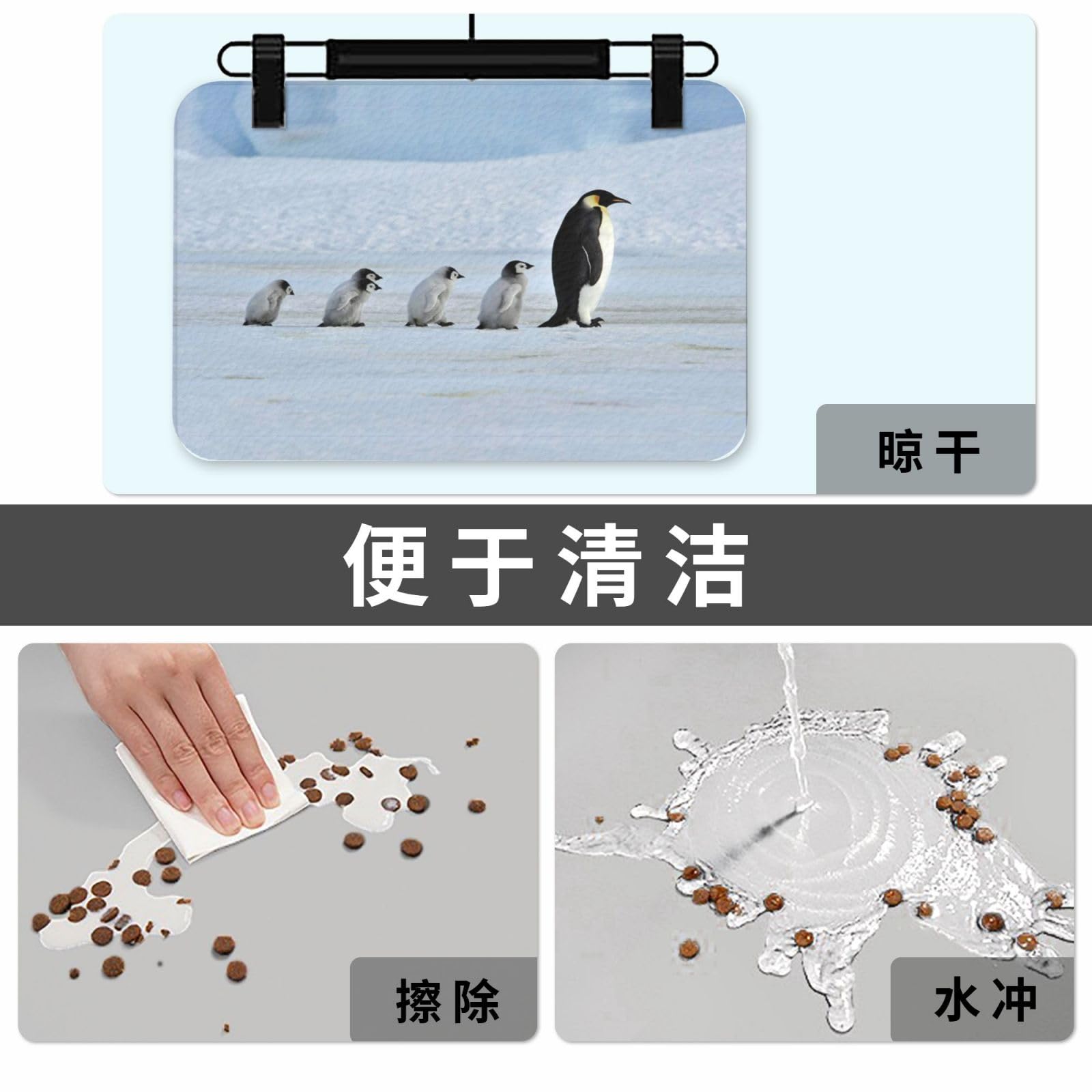 Fünf Pinguine bedruckte Futternapf-Matten, rutschfeste und geschmacksneutrale Futtermatten für Hunde und Katzen