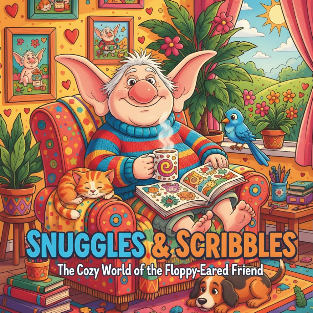 Snuggles & Scribbles The Cozy World of the Floppy-Eared Friend: Cute character, Relaxing children's activity book, Whimsical elf 50 pages coloring book