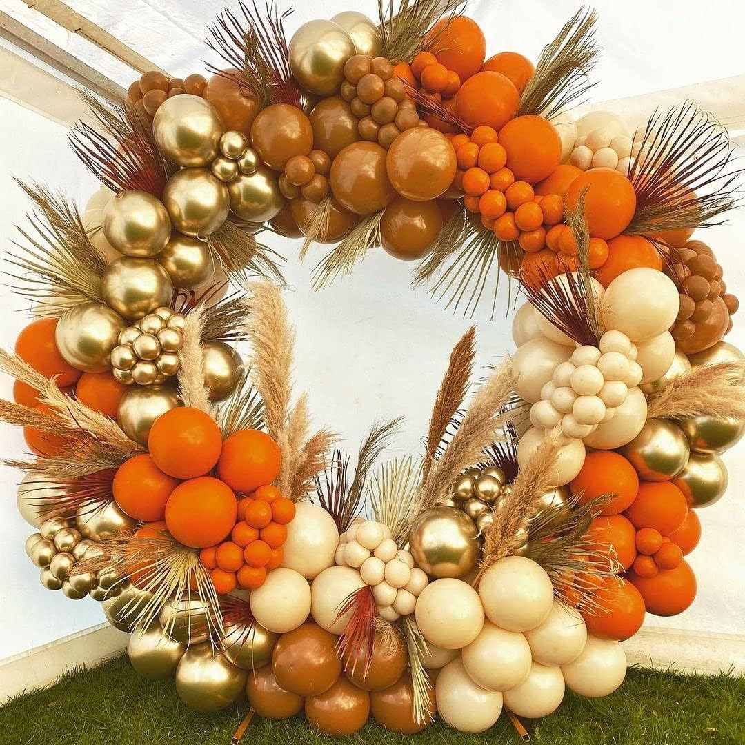 Fall Balloon Arch Kit 133PCS Orange Balloons Garland with Chrome Metallic Gold Brown Balloon for Friendsgiving Thanksgiving Little Pumpkin Baby Shower Autumn Harvest Birthday Party Decorations