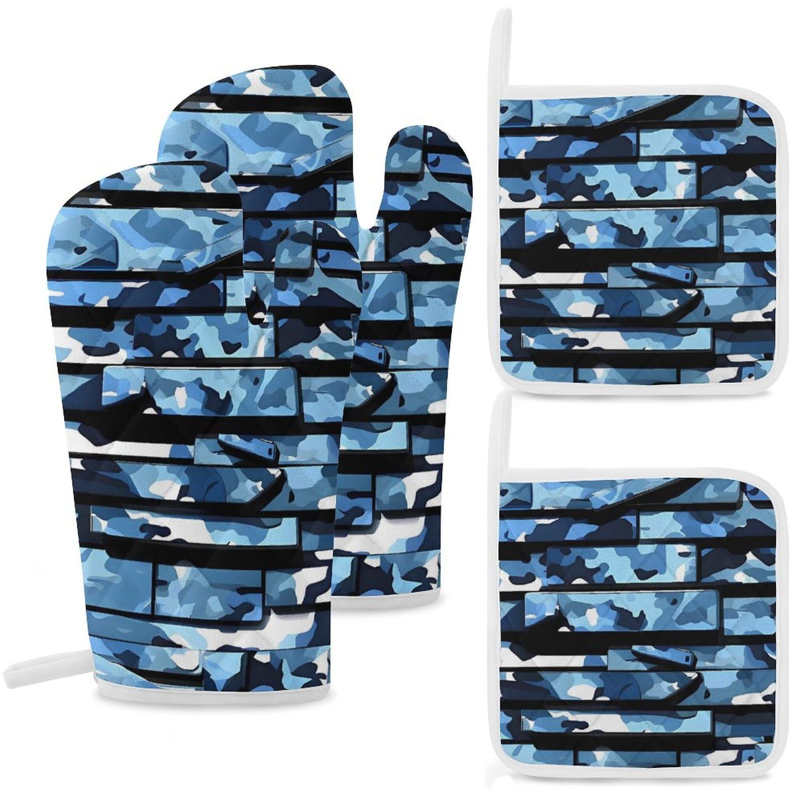 Maniques de cuisine bleues camouflage pour sortir les plats du four