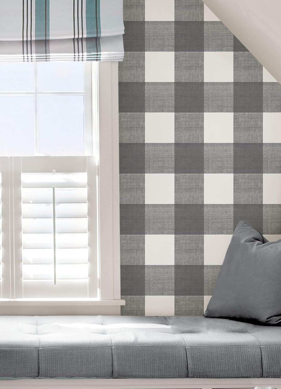 Grey and White Plaid Self-Adhesive Removable Wallpaper