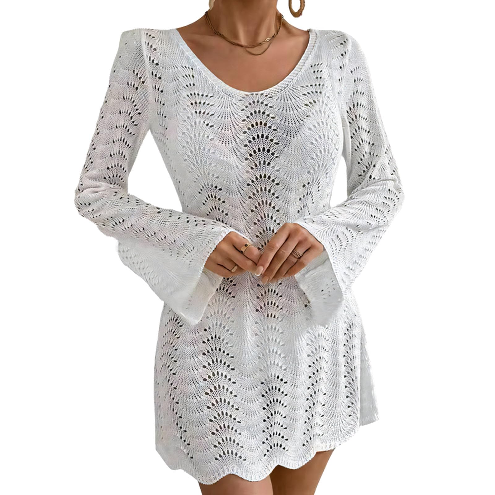 Robe de plage dos nu en crochet chic pour femme élégante en acrylique