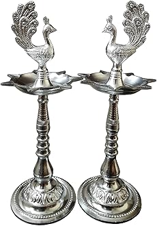 DSA silver plated puja samai samayi oil lamp diya 12 Inch