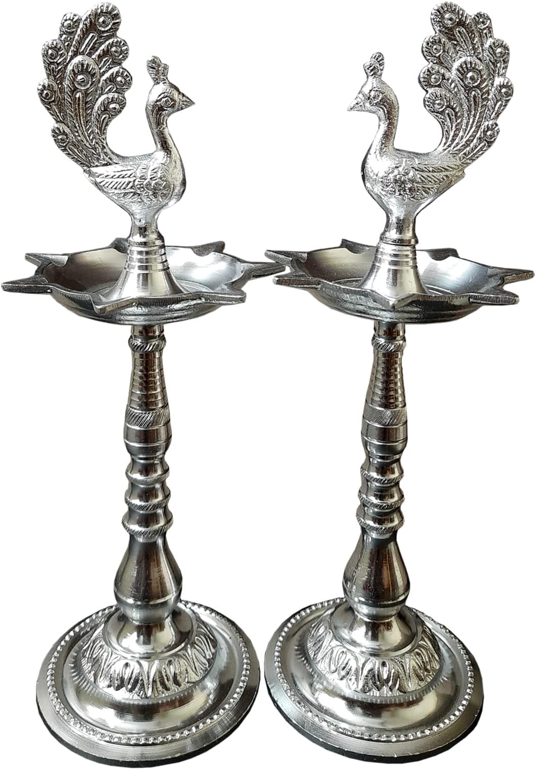 DSA silver plated puja samai samayi oil lamp diya 12 Inch
