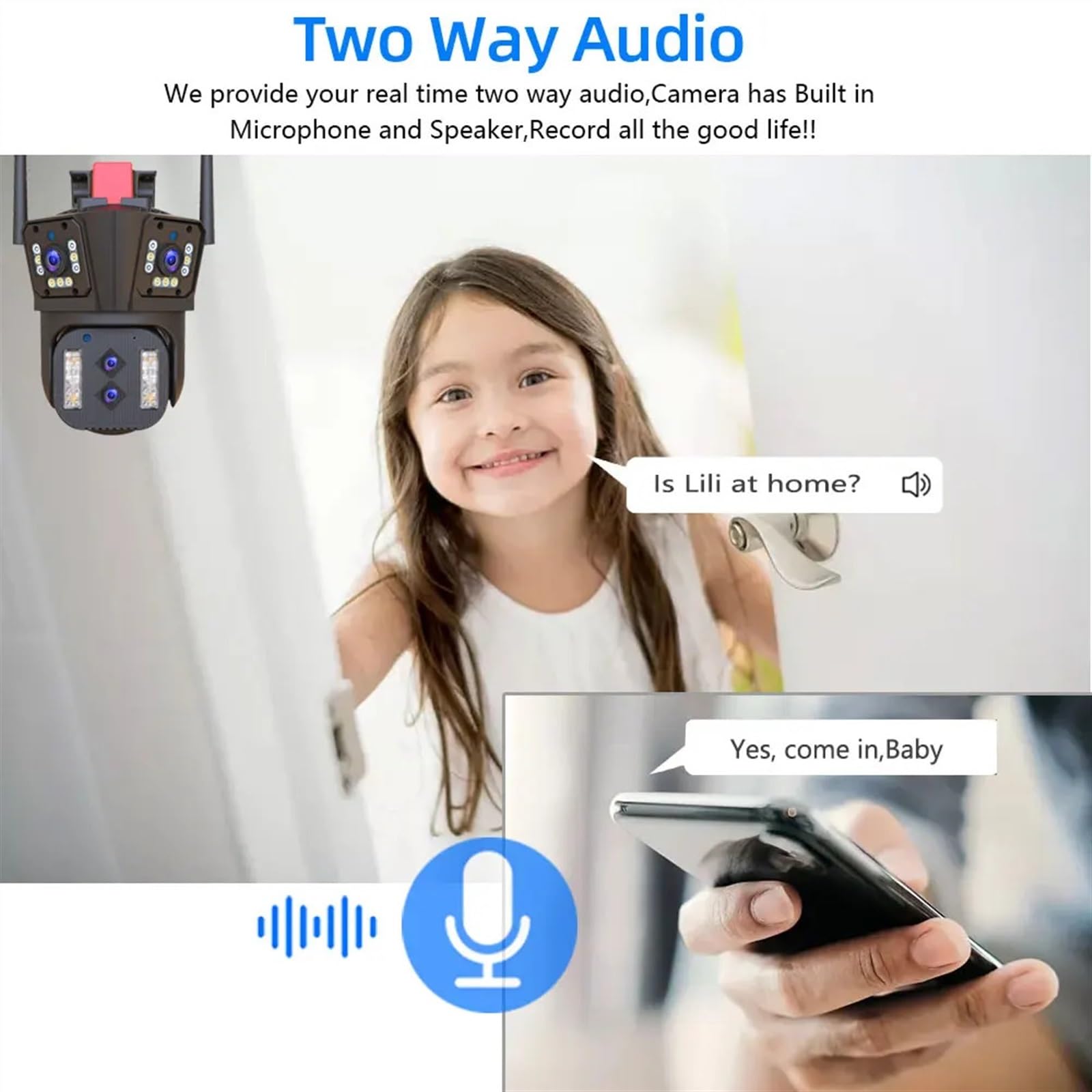 Caméra de sécurité, 8K 16MP Quatre objectifs PTZ caméra 10X Zoom AI Suivi Automatique Audio extérieur 8MP sécurité CCTV Surveillance IP(8K Add 128G Card)