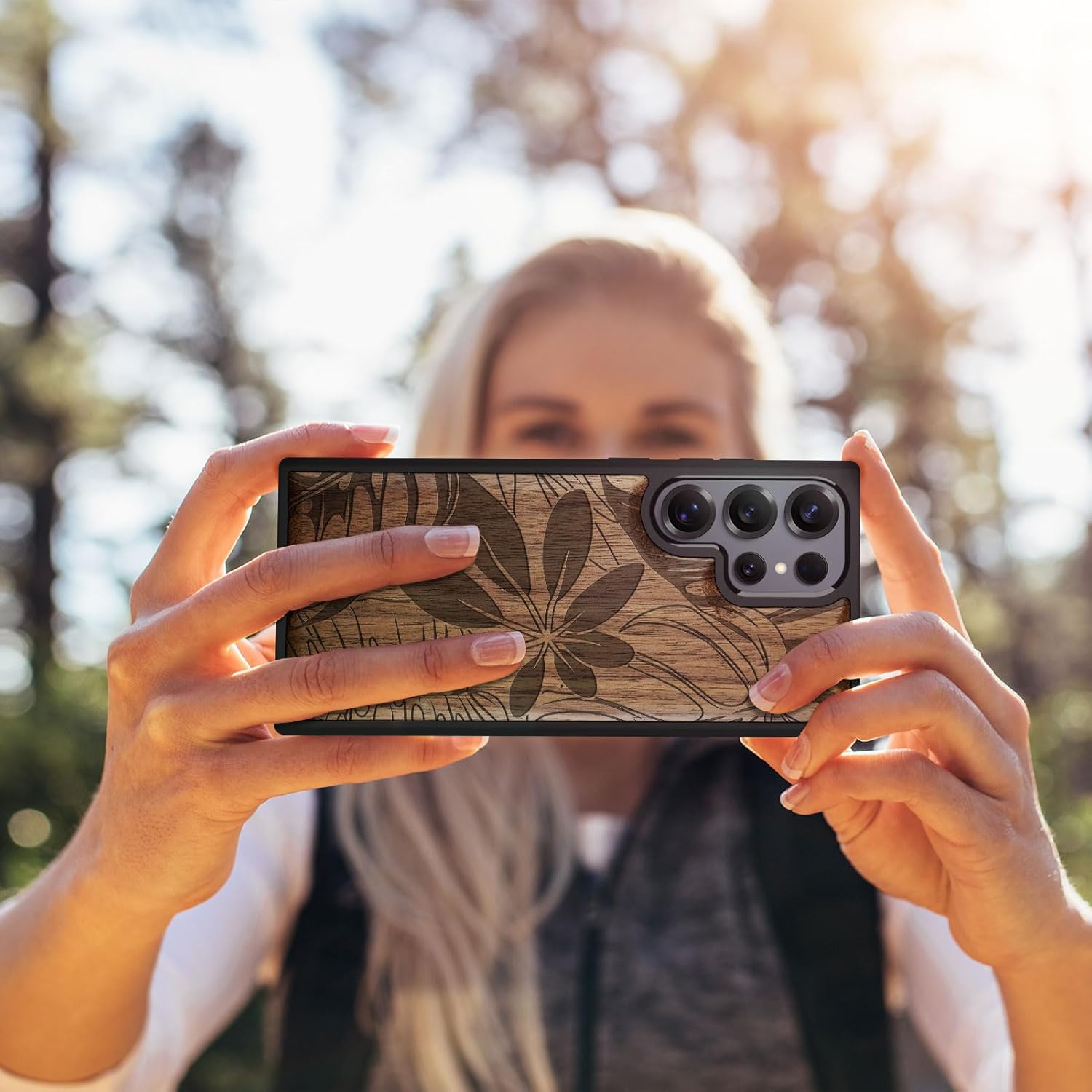 Carveit Magnetic Wooden Case for Samsung Galaxy S25 Ultra Case 2025, TPU Shockproof Cover & Wood Artisan Engraved, Compatible with MagSafe Wireless Chargers (A Symphony of Jungle Foliage) Walnut