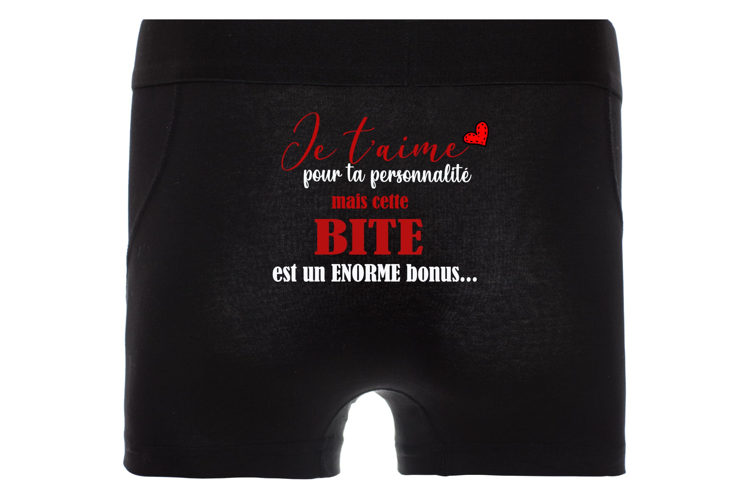 Boxer Homme Noir Humoristique "Je t'aime" Idée Cadeau Saint-Valentin Anniversaire Sous-vêtement Confortable Tailles S-XXL
