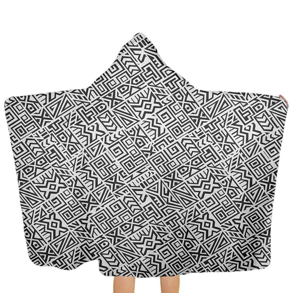 shirlyhome Patterned Hooded Towel Black and White Absorbent Poncho for Bath/Pool/Beach Geometrical Boho Tile Design with Peruvian Mexican Cultural Origins Black White Size 30"x50"