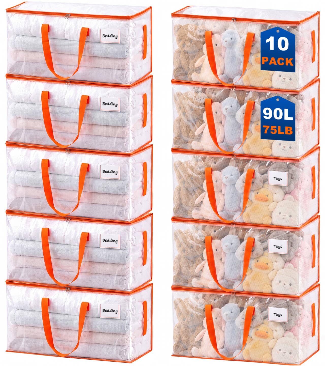 KYODOLED 10-Pack Clear Moving Bags Heavy Duty Extra Large, Storage Totes