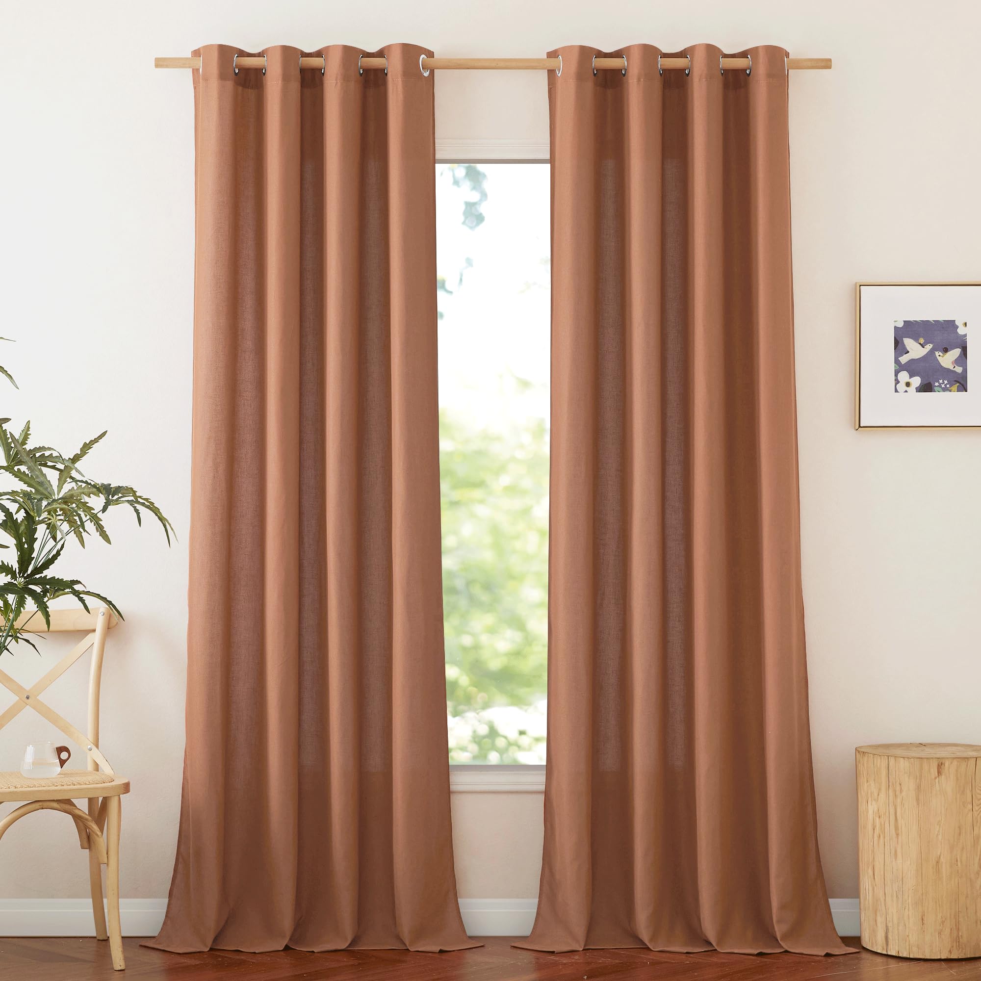 NICETOWN NICETOWN Caramel Linen Curtains for Kitchen, Thick Flax Small Window Treatments Semi Sheer Privacy Assured with Light Through for Cafe/Bathroom, W55 x L92, 2 Panels